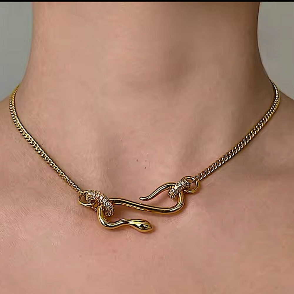 Gold Snake Chain Link Necklace Choker Viper Animal Jewelry